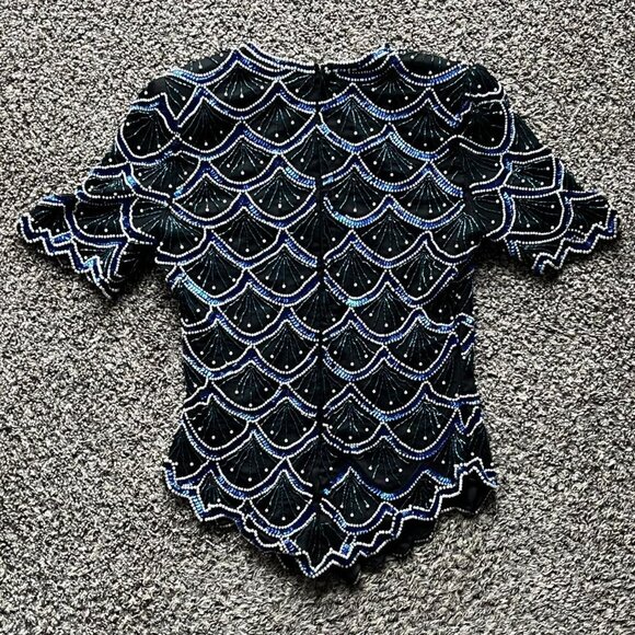 Vintage Laurence Kazan Blouse Womens Small Black 100% Silk, Sequin Detailing - Picture 4 of 8